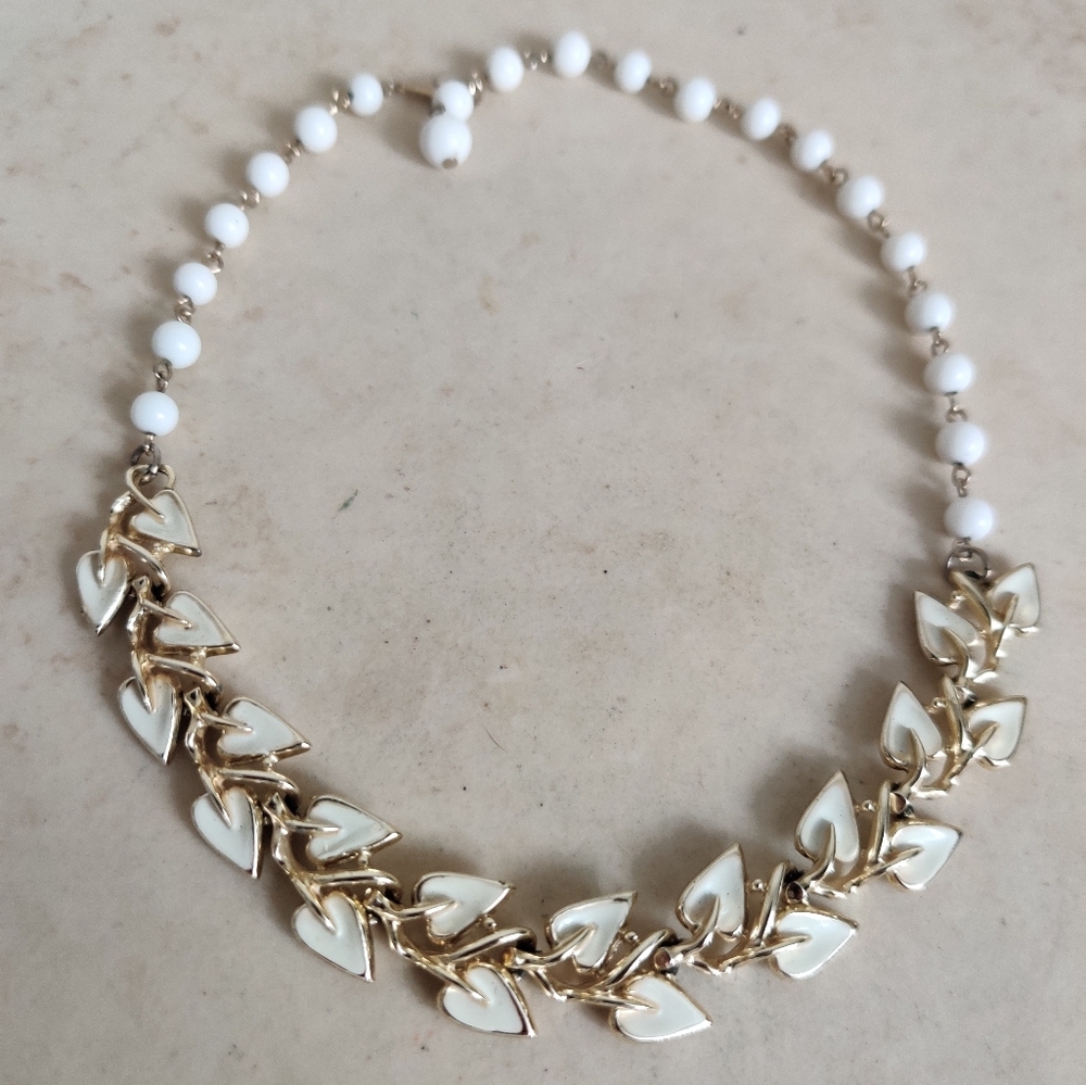 Vintage Coro Milk glass and enamel necklace